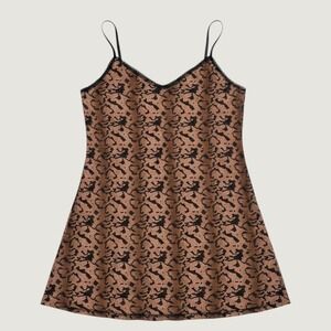 184 | Cinema Etoile Lace Print Chemise‎ Nightgown Tan Black Women 1X